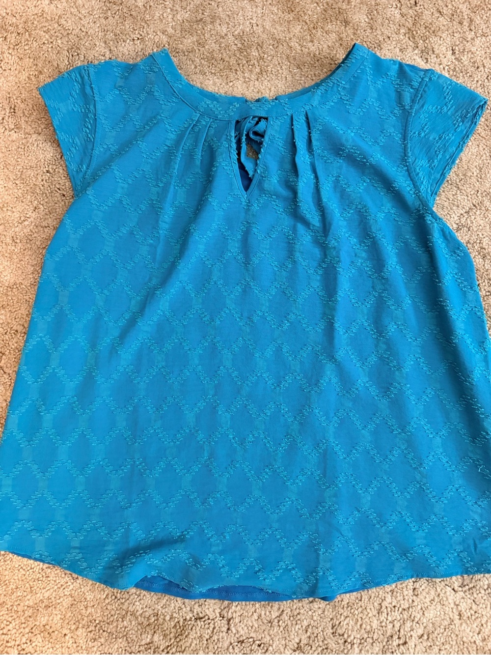 Bright Blue Cap-Sleeve Keyhole Blouse